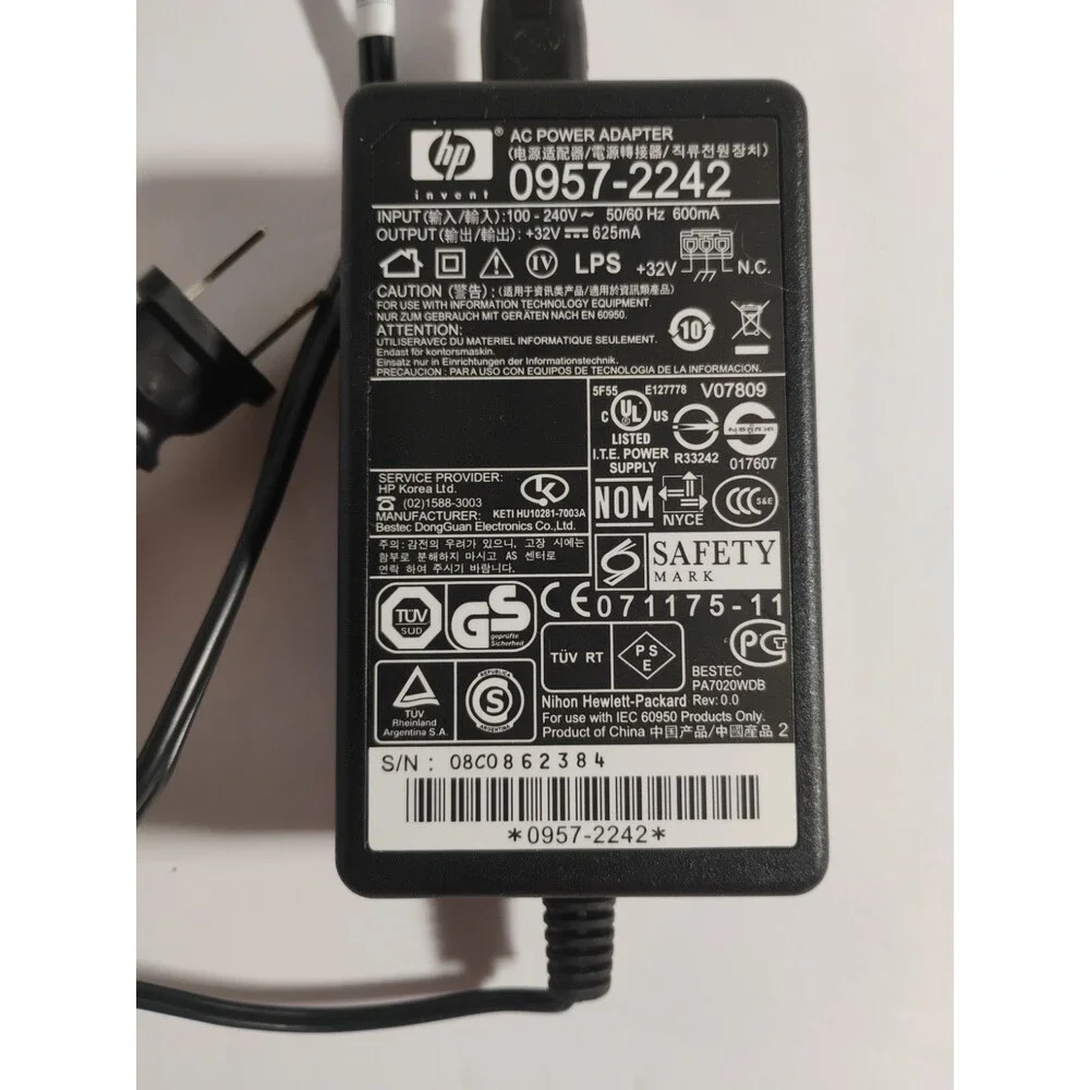 HP 0957-2242 AC Power Adapter for Printer Used Tested Works 32 volt 625 mA